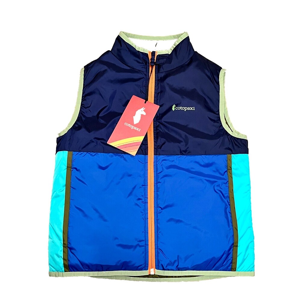 NWT COTOPAXI Kids S Teca Calido Zip Vest Reversible Sleepover Green Blue Orange